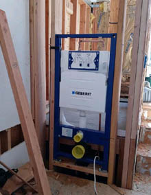 Bathroom remodel in Hollywood Hills with Geberit toilet and new shower installation