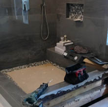 Drop-in tub installation in Encino bathroom with new copper piping, Los Angeles, CA